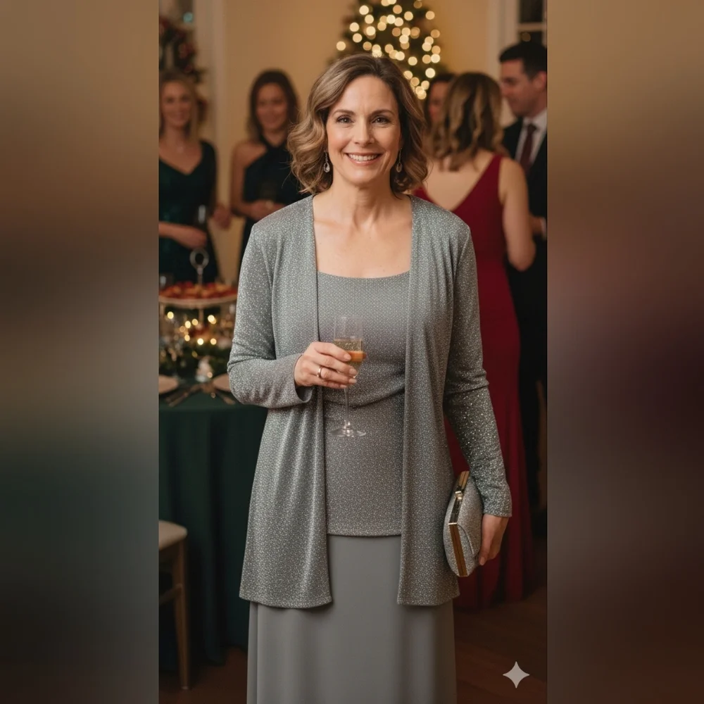Alex Evenings Woman's Dress Set, Dusty Green With Silver Glitter, Size 12
